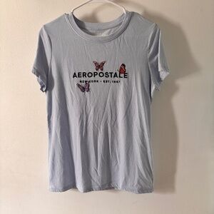 Women's XL Blue Aeropostale Butterfly Embroidered T-shirt